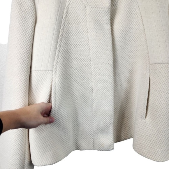 Reiss Angora Wool Ivory Cream Soft Girl Coat Size Large Pleated Peacoat Swing - Picture 5 of 11